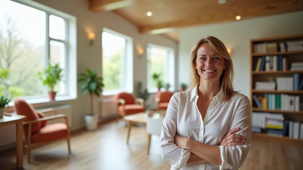 Modern coaching and planning environment with notebooks, inspirational boards, and comfortable workspace for adult life planning