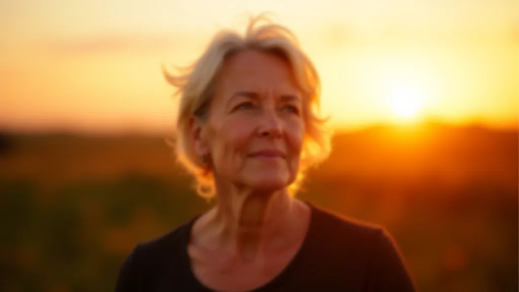Woman in thoughtful pose looking at horizon during sunset