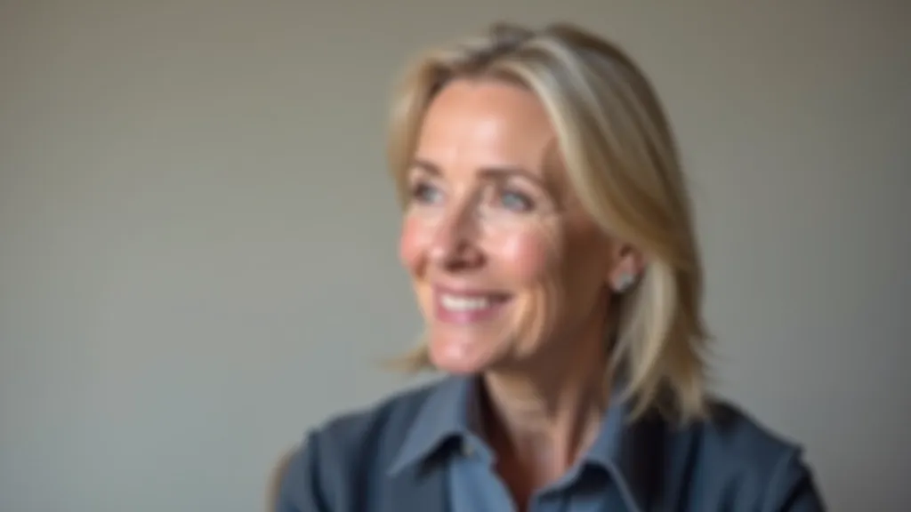 Professional headshot of experienced female coach with welcoming presence, thoughtful expression, studio portrait